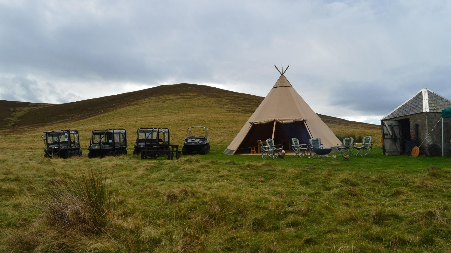 Couple entering tipi on wedding day