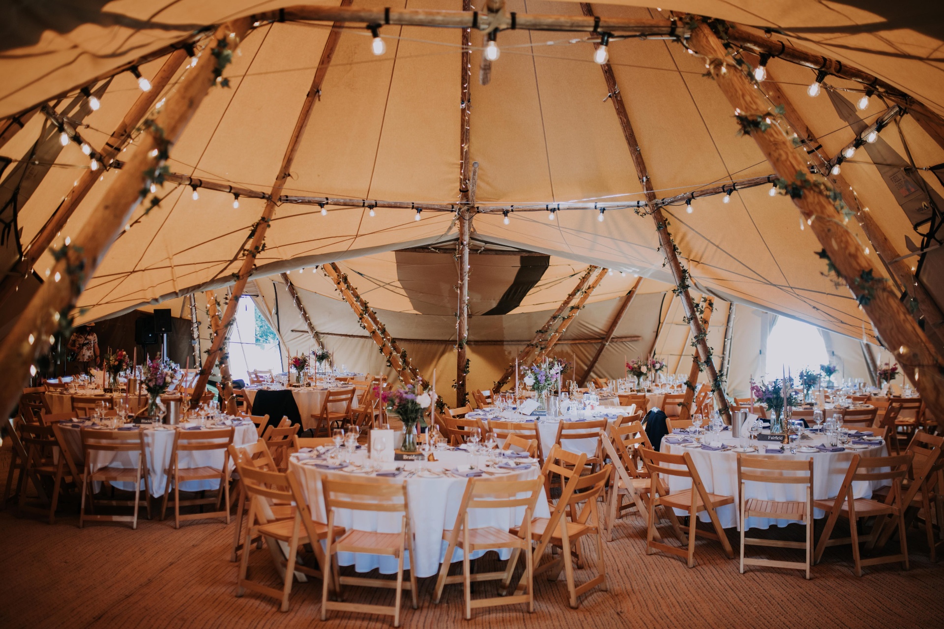 Inside a beautifully decorated Nordic tipi